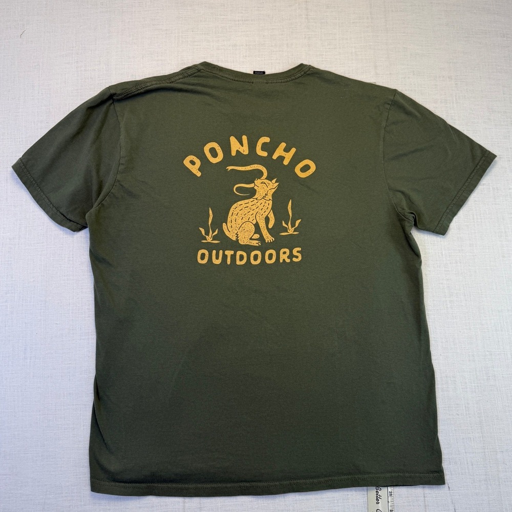 Poncho Outdoors Cat Snake T-Shirt Large Mens Green Graphic Tee Gorpcore Hiking